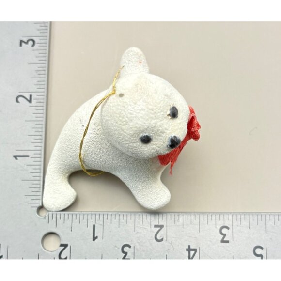 Vintage White Seal Cub Christmas Tree Ornament White with Red Bow - Picture 3 of 7